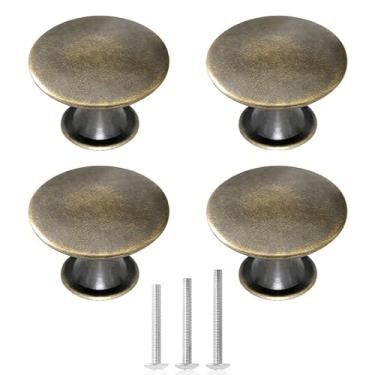 Imagem de OctinPris 4 maçanetas de armário esfregadas a óleo bronze antigo ferragens redondas vintage puxadores de porta de cômoda 30 mm/1,18 pol para armário baú banheiro cozinha móveis armário