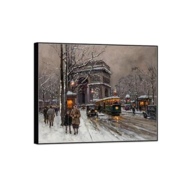 Imagem de Edouard Cortes Pictures-Famous Canvas Prints-Black Frame Wall Art Painting for Living Room Home Decor (Arco do Triunfo Neve) 20x25cm-8x10in