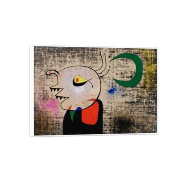 Imagem de Joan Miró Imagem de arte de parede em tela - reprodução de obras de arte famosas abstratas - pinturas com moldura branca para decoração de sala de estar (mulher na frente da lua) 70 x 100 cm - 27 x 39
