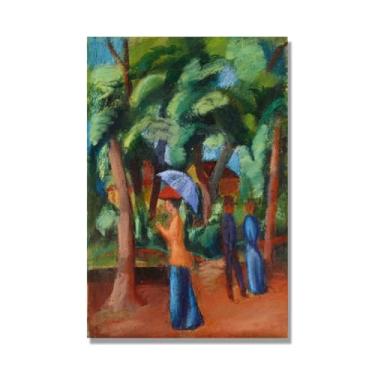 Imagem de Impressões em tela famosas. "A Stroll in the Park" de August Macke, reproduções de arte clássicas, decoração de parede moderna para sala de estar escritório 40 x 60 cm - 15,7 x 23,6 pol sem moldura