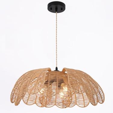 Imagem de WYYSDWNE Lustre De Vime 23" Com 3 Luzes, Luminária Pendente Estilo Boho, Feita À Mão, Para Sala Jantar, Estar, Corredor, Cozinha