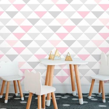 Imagem de Papel De Parede Geométrico Triângulos Cinza E Rose - Geral