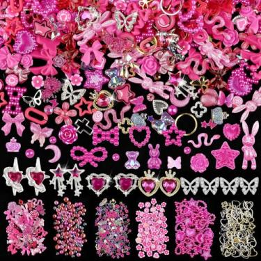 Imagem de editTime Kit Com 650 Pingentes 3D Mistos Para Unhas, 12 Strass De Metal De Luxo Para Unhas E 250 Pingentes De Resina Em Formato De Borboleta, Flor, Estrela, Coração E 400 Pingentes De Pérolas Com St