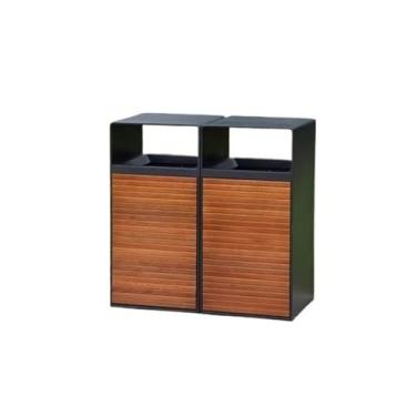 Imagem de Lixeira Lixeiras externas grandes de aço inoxidável para frutas, ruas comunitárias ao ar livre, lixeiras públicas multicategorias Lixeira(Brown double barrel)