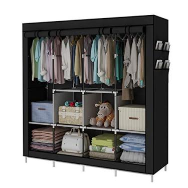 Imagem de ACCSTORE Organizador portátil de roupas para guarda-roupa com 4 trilhos para pendurar, preto
