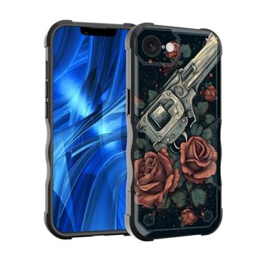 Imagem de EFGWSDER Capa para iPhone 16e, [camada dupla][proteção contra quedas de grau militar de 3,5 metros] Capa resistente à prova de choque para iPhone 16e 6,1 polegadas 2025, armas e flores rosa
