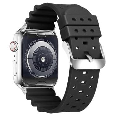 Imagem de Narako Pulseiras de silicone de substituição para Apple Watch 49 mm, 46 mm, 45 mm, 44 mm, 42 mm, 41 mm, 40 mm, 38 mm, modelo mergulhador, para séries 10/9/8/7/6/5/4/3 Ultra 2 SE, para homens e