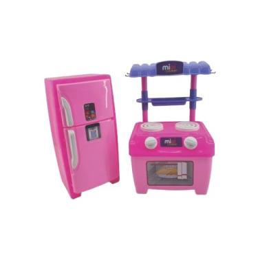 Imagem de Conjunto de Brinquedo Infantil com Geladeira e Fogão Rosa e Roxo, Cozinha de Brinquedo