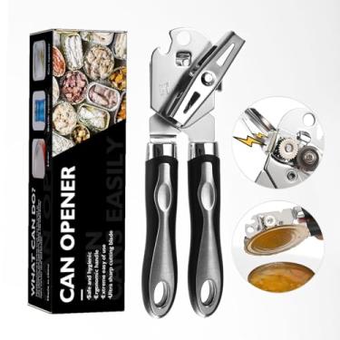 Imagem de Abridor de lata manual com ímã abridor de lata manual com lâmina afiada, borda lisa, abridores de latas portáteis com botão grande para economia de esforço, preto