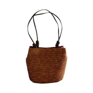 Imagem de Bolsa de Ombro Feminina de Palha Trançada - Grande Capacidade - Feita 