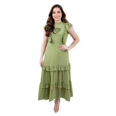 Imagem de Vestido Midi Slim Com Detalhes De Babado E Aplicação Elegante - Kopytt