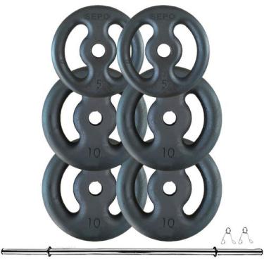 Imagem de Kit Anilha Para Musculação 50kg + Barra 1.50m Com Presilhas - SEPO