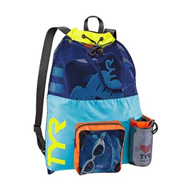 Imagem de TYR, Mochila Big Mesh Mummy para natação, academia e treino, Azul/Amarelo, Único