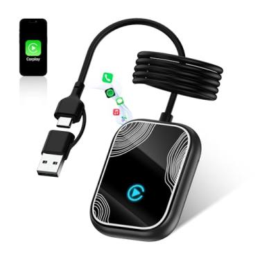 Imagem de FEisca Adaptador CarPlay sem fio para iPhone, conexão sem costura para converter com fio para Apple Car Play, adaptador sem fio, Plug and Play, com cabo de extensão de 60 cm USB e Tipo-C, conexão