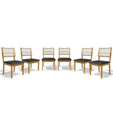 Imagem de Kit Com 6 Cadeiras Aline Madeira Maciça Assentos Estofados Encostos De Telinha