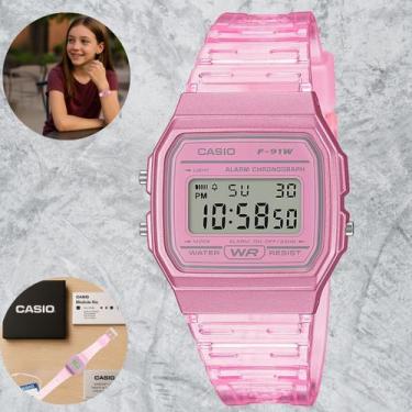 Imagem de Relógio Casio Retrô F91WS4DF Rosa Transparente Digital Feminino Juveni