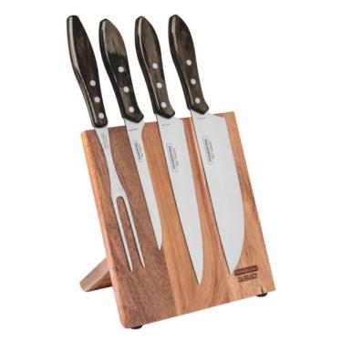Imagem de Conjunto Para Churrasco Tramontina Em Aço Inox E Madeira Polywood Castanho 5 Peças Inox Com Marrom