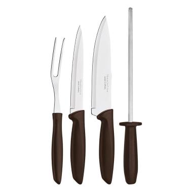 Imagem de Conjunto Para Churrasco Tramontina Plenus Em Inox E Polipropileno 4 Peças Inox Com Marrom