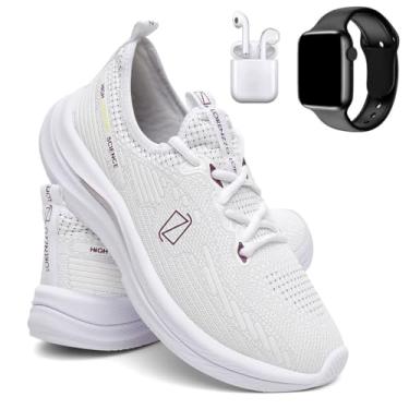 Imagem de Kit Tênis Masculino Esportivo Corrida Caminhada Leve Macio + Relógio Digital + Fone Branco/42