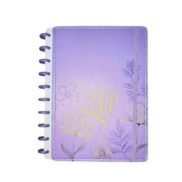 Imagem de Caderno Inteligente Floral 10 Discos B5 Capa em Couro Sintético com Elástico (Lilás)