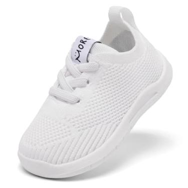 Imagem de MORENDL Sapatos infantis de caminhada para bebês de 0 a 4 anos, tênis para meninos e meninas com pés descalços antiderrapantes, Branco, 10 Toddler