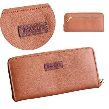 Imagem de Carteira Feminina Ziper Couro Legítimo Marca Bellvolpe, Caramelo