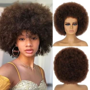 Imagem de MYCNIMY Perucas Afro Para Mulheres Negras, Macias, De Aparência Natural, Fofas E Elásticas, Estilo Anos 70, Cacheadas, Sintéticas, Festa Diária, Cosplay (Castanho Escuro)