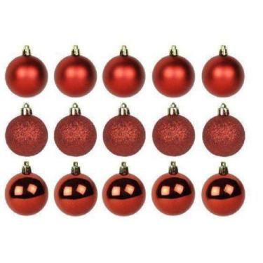 Imagem de Kit 15 Bolas Arvore Natal Fosca Lisa e Glitter Vermelhas 3cm - Ampla N