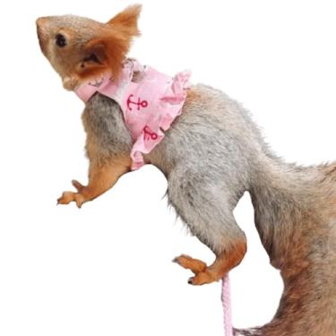 Imagem de Lindo peitoral de animais pequenos para furão, esquilo, chinchila, porquinho-da-índia, rato - conjunto de coleira de esquilo e arnês com alça de corda de tração (rosa A)