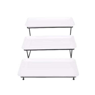 Imagem de Bandeja de Porção de 3 Camadas, 11,81 Polegadas de Porcelana Bandejas Em Camadas de Pratos Com Suporte de Porção Dobrável, Adequado para a Festa de Casamento da Mesa de Jantar