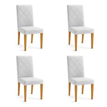 Imagem de Kit 04 Cadeiras de Jantar Estofada Siena Veludo Cinza Pés Trapézio Castanho - Pallazio