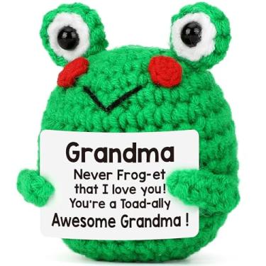 Imagem de LEJIAJINW Mothers Day Gigi Gifts for Grandma Grandmother Nana Grammy Great Grandma Gifts Funny Easter Basket Stuffers Decorations, Mini Handmade Emotional Positive Crochet Frog Support Card