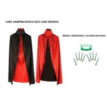 Imagem de Fantasia Capa Vampiro Luxo Dupla Face Infantil + Brinde - CM Presentes