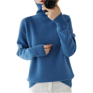 Imagem de Moda Feminina Gola Alta Cashmere Pullover, Blue, L