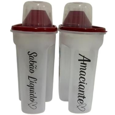 Imagem de Kit 3 Porta Sabão Líquido 1700ml Com Tampa Medidora + Adesivo(Vermelho 2pç- Sab liquid+Amac)