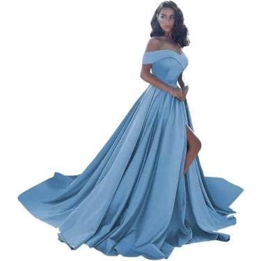 Imagem de Vestidos De Baile Sereia Ombro A Ombro Log Sati Simples Vestido De Casamento Elegat Ruched Wrap Formal Eveig Gows Para Mulheres, Light Sky Blue, 8