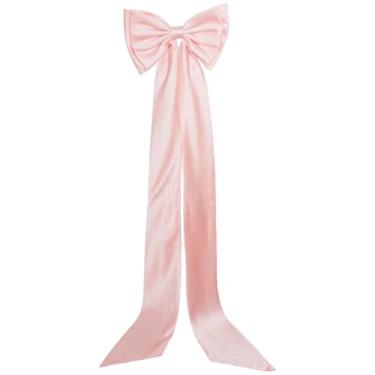 Imagem de CREATCABIN Laços de casamento grandes rosa com caudas longas laço de cetim preto longo para vestido grande arco destacável laços de trem para vestido de casamento cinto faixa noiva laço acessórios