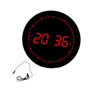 Imagem de Wswqop Relógio Digital LED Relógio de Mesa Calendário Prático Relógio de Parede Relógio Despertador Redondo para Saguões de Casa Shopping Escola Sala de Estu, Vermelho Digital