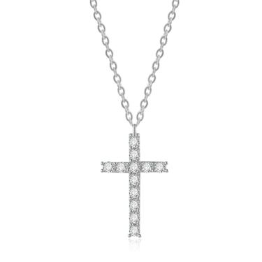 Imagem de GIGB PBDK Colar feminino delicado com pingente de cruz de prata, zircônia cúbica de ouro brilhante, minúsculo crucifixo, joias minimalistas, para batismo, presentes, Large, Liga de aço, Sem Pedra