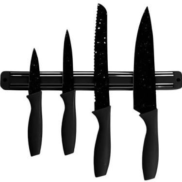 Imagem de Kit 4 Facas Coloridas Conjunto Em Aço Inox Com Barra Magnética Cortes 