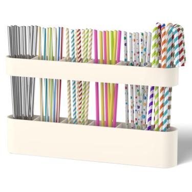 Imagem de Suporte de canudo de silicone para armário com fita adesiva, suporte de canudo para balcão, organizador de armazenamento para canudos, acessórios de armário de bancada de cozinha montados em porta de