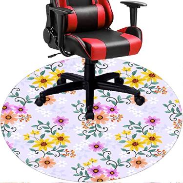 Imagem de Tapete de cadeira de escritório com flores, textura de flor, tapete de cadeira de mesa para piso de madeira de escritório em casa, protetor de piso de pilha baixa, redondo 119 cm