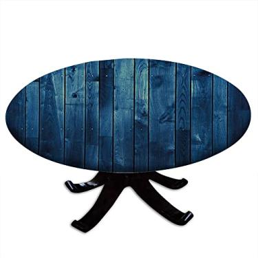 Imagem de Toalha de mesa redonda azul escura, tábua de imagem de textura de tábuas de madeira, madeira, madeira, vida rústica, borda elástica, toalha de decoração de mesa, festa de buffet e acampamento,