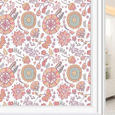 Imagem de Película de janela de privacidade de flores, textura de estilo floral, filme de vidro para sala de estar e escritório em casa, L90 x C 190 cm