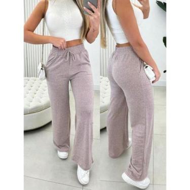 Imagem de Calça pantalona de lazinho feminina cintura alta com bolso pra inverno