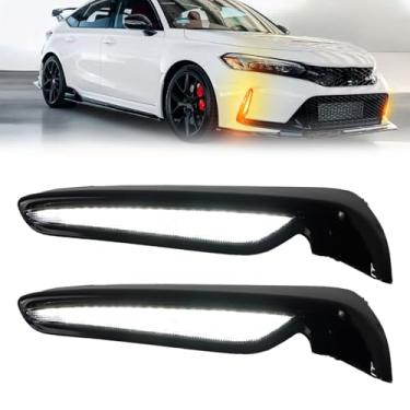 Imagem de GEEGEETOP Switchback Branco/Âmbar LED Front Fog Lamp DRL Âmbar Sequencial Luz de seta compatível com Honda Civic Type R 2023 2024 2025 Acabamento de para-choque dianteiro de substituição