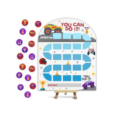 Imagem de Tabela de recompensas de caminhão, tabela de comportamento para crianças em casa, placa de incentivo de madeira com 24 fichas, gráficos de adesivos coloridos essenciais para sala de aula -08