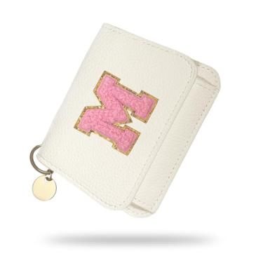 Imagem de Carteira para meninas, carteiras femininas com inicial, carteira pequena branca para crianças com 5 compartimentos para cartões, bolsas personalizadas, presentes para meninas e mulheres, presente de