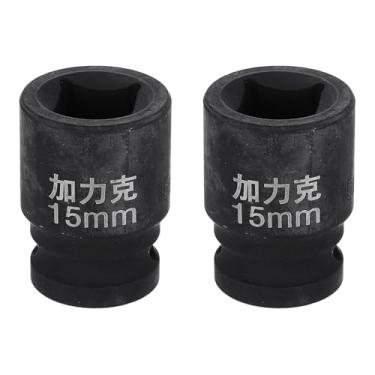 Imagem de HARFINGTON 2 peças soquete quadrado de 4 pontos 1/5.1 cm Drive 15 mm soquete de impacto quadrado métrico CR-V Blackening luva de roda padrão ferramenta de manga pneumática para reparo de automóveis