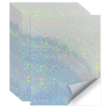 Imagem de Papel adesivo para impressão, 20 folhas de papel adesivo holográfico estrela, impressão a laser/jato de tinta - holográfico, tamanho carta (21,6 cm x 28 cm)